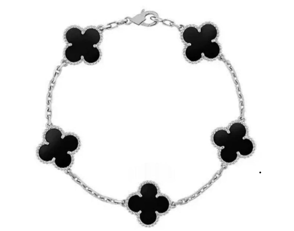 BLACK SILVER CLOVER BRACELET