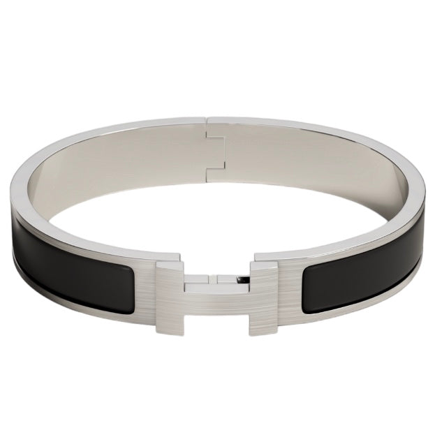 SILVER - BLACK CLIC H BRACELET