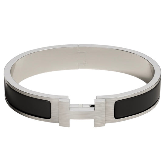 SILVER - BLACK CLIC H BRACELET