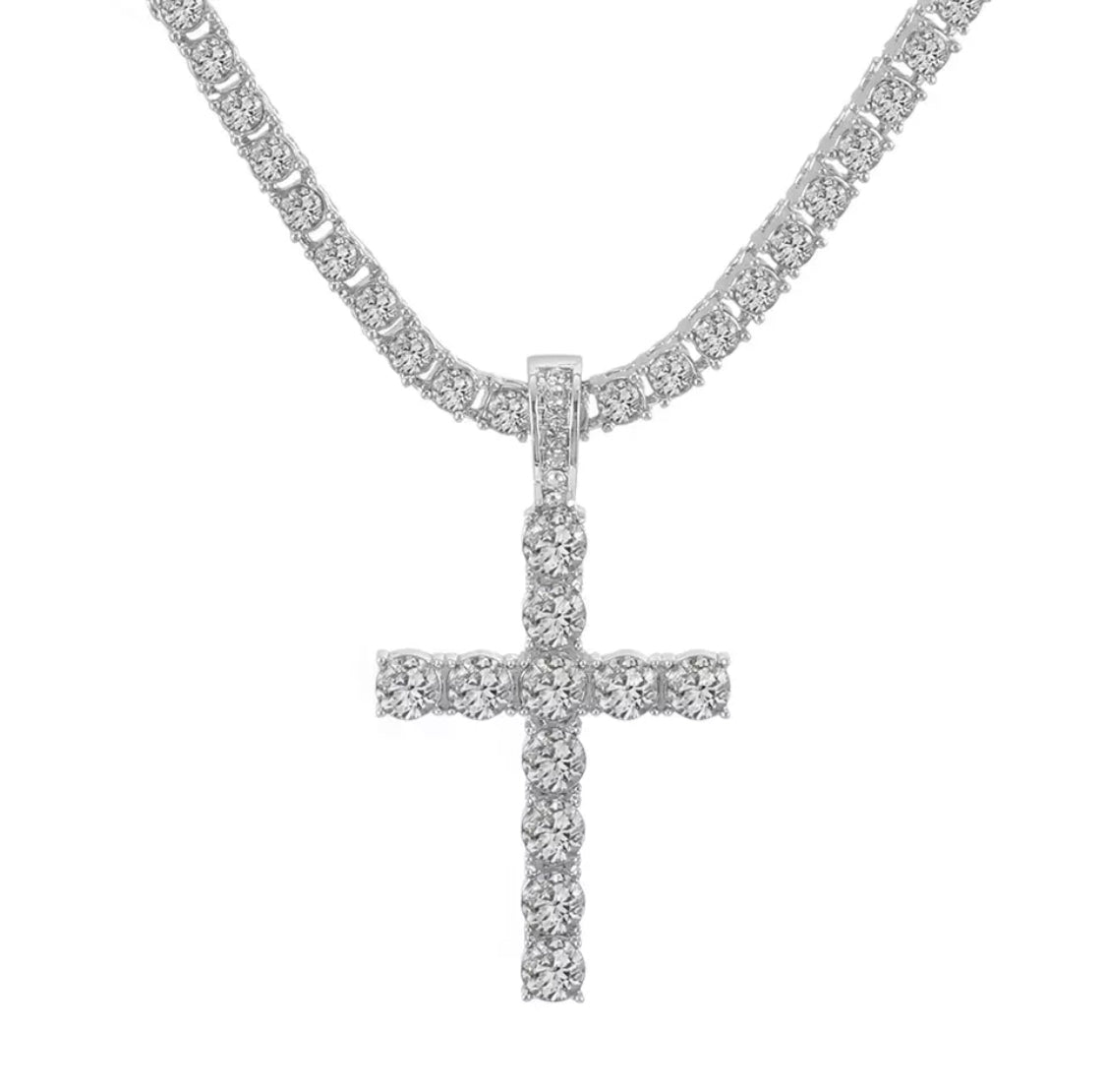 DIAMANTÉ SILVER CROSS NECKLACE - FromBarbs Collections